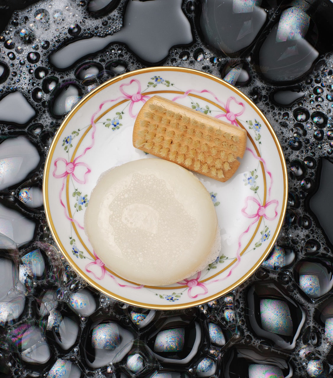 Porcelain Biedermeier Bow Saucer & Soap Gift Set