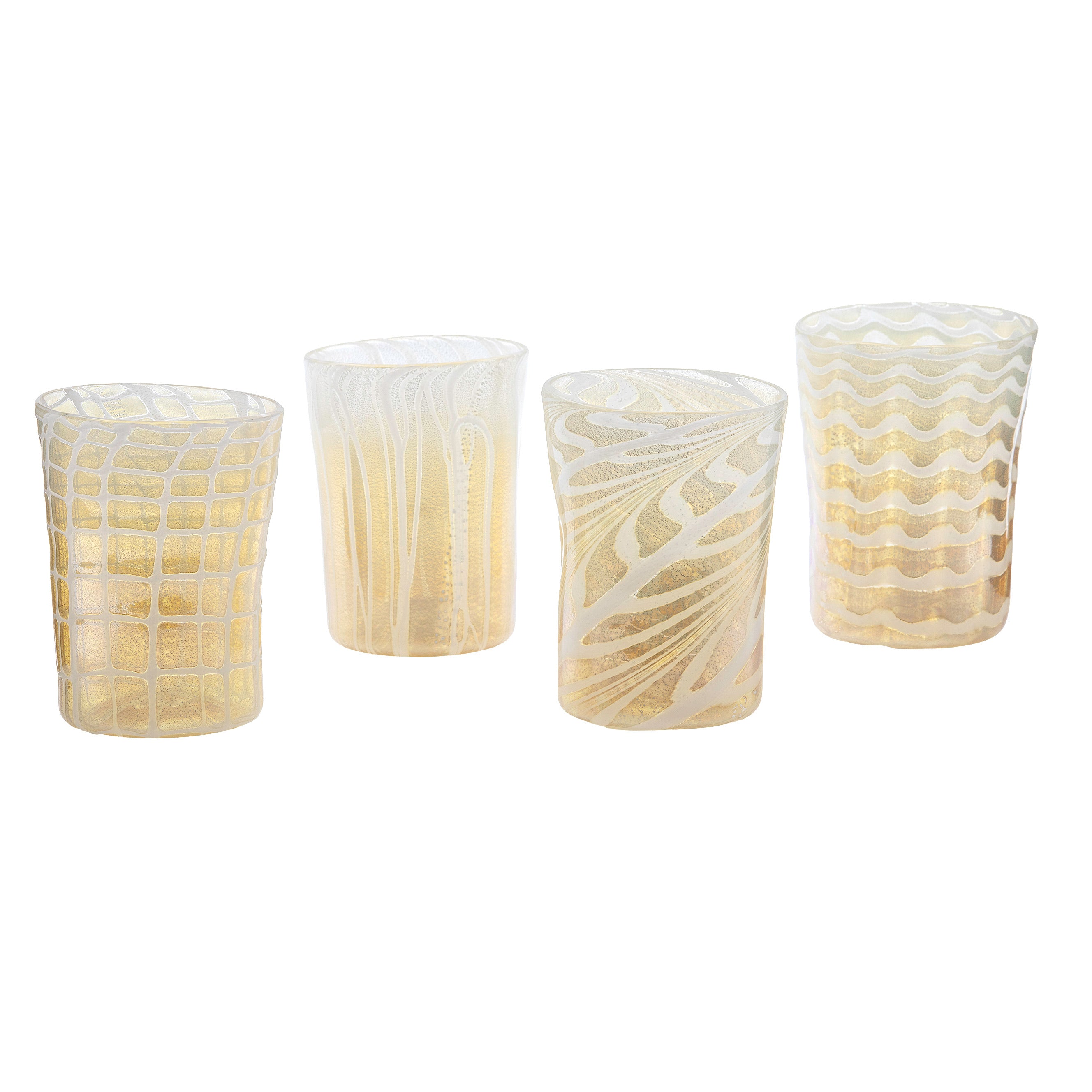 Ernest Handmade Murano Tumbler Glass - White & Gold Set of 4