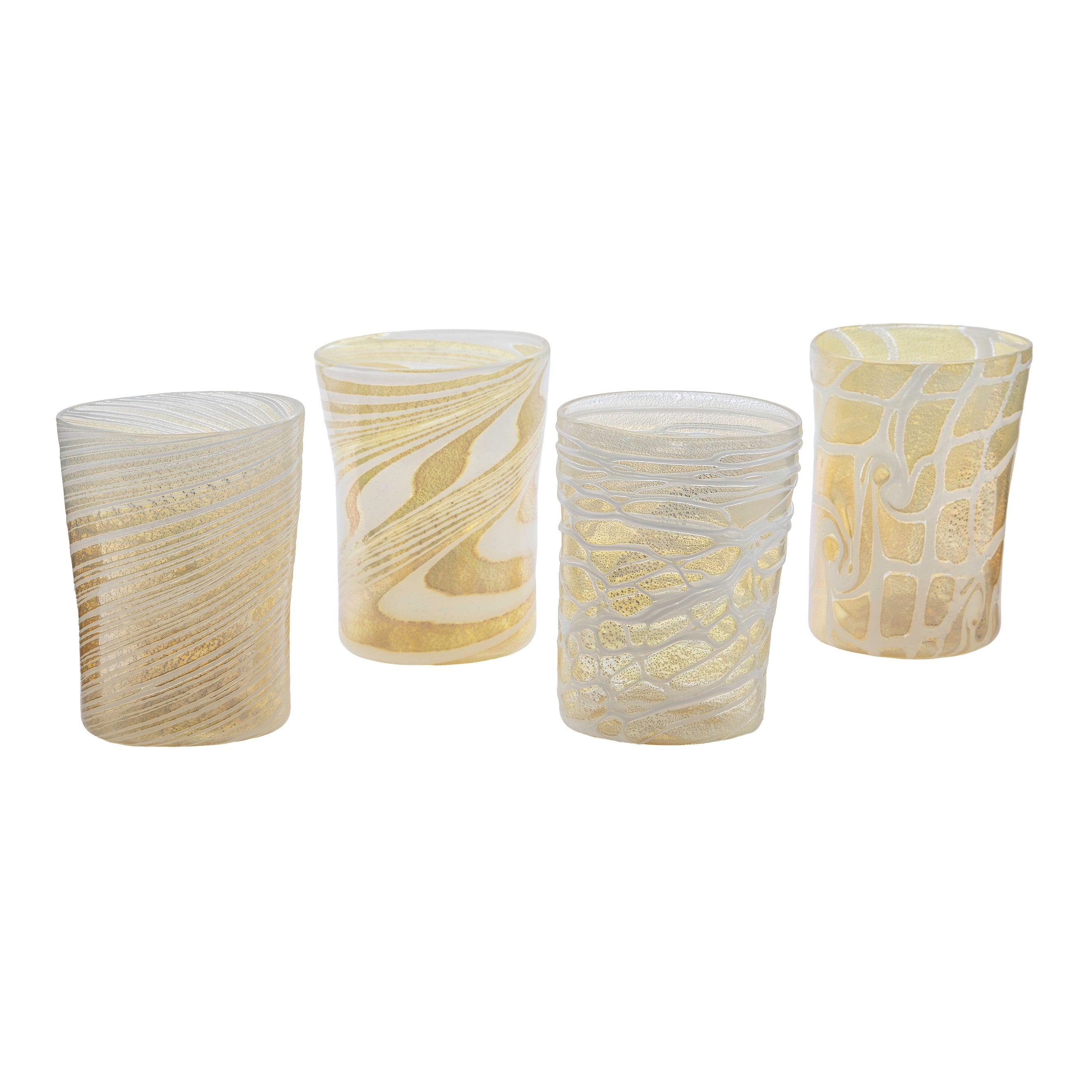 Ernest Handmade Murano Tumbler Glass - White & Gold Set of 4