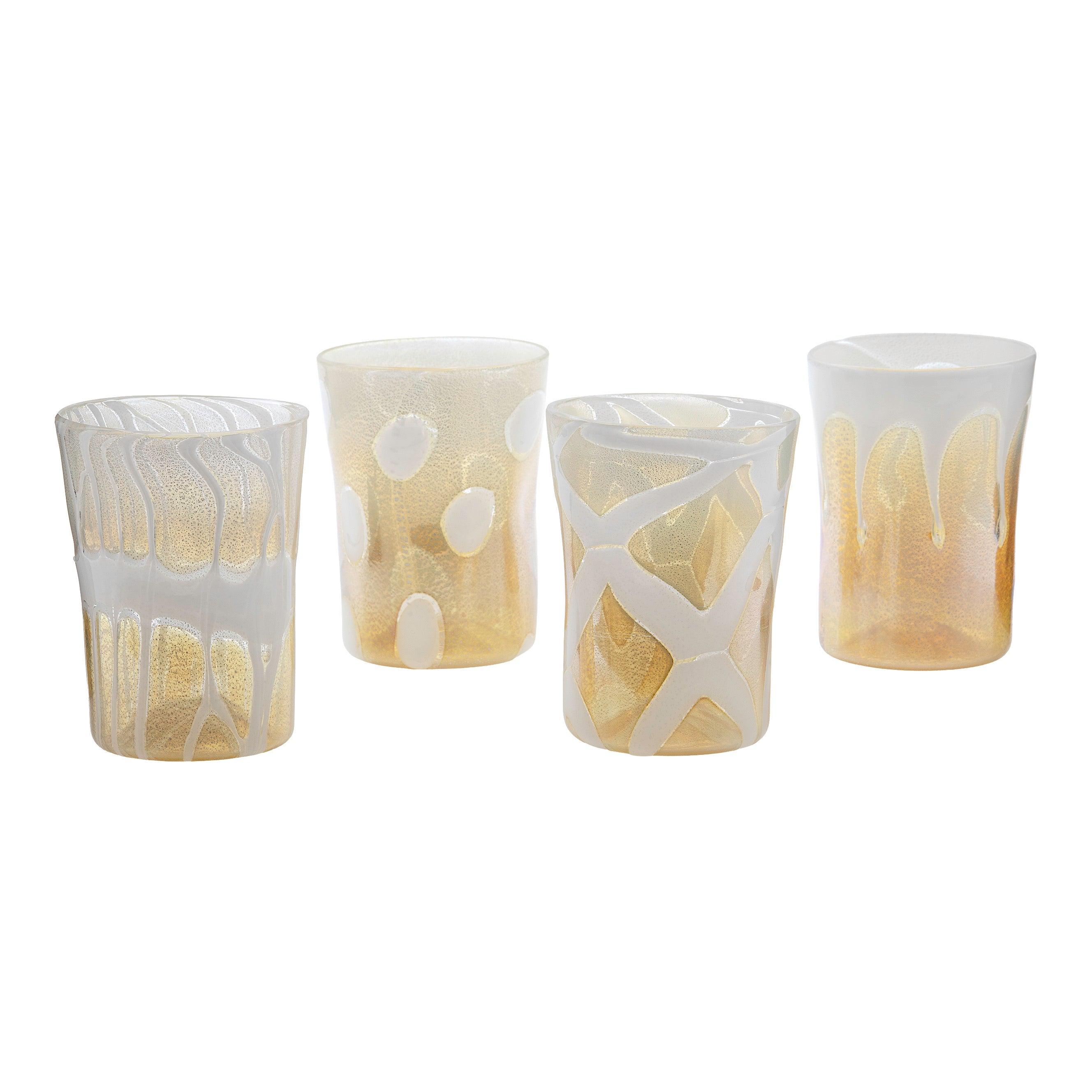 Ernest Handmade Murano Tumbler Glass - White & Gold Set of 4