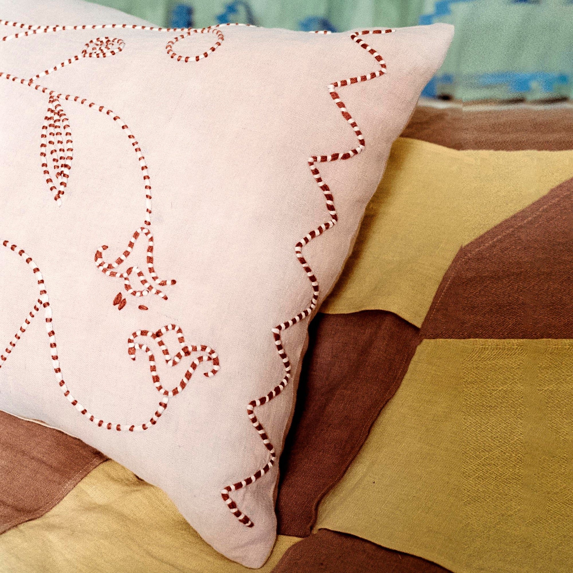 Lotus Trail Hand Embroidered Bolster Cover