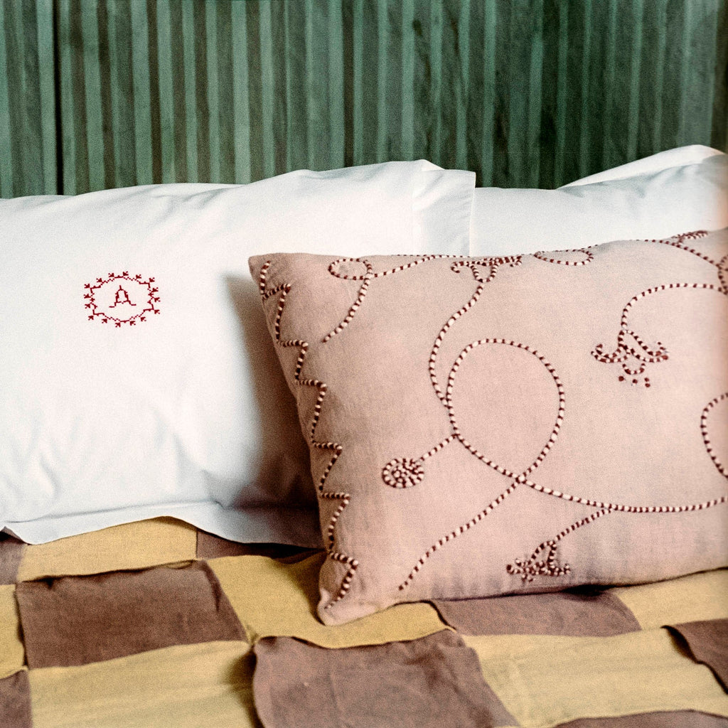 Lotus Trail Hand Embroidered Bolster Cover